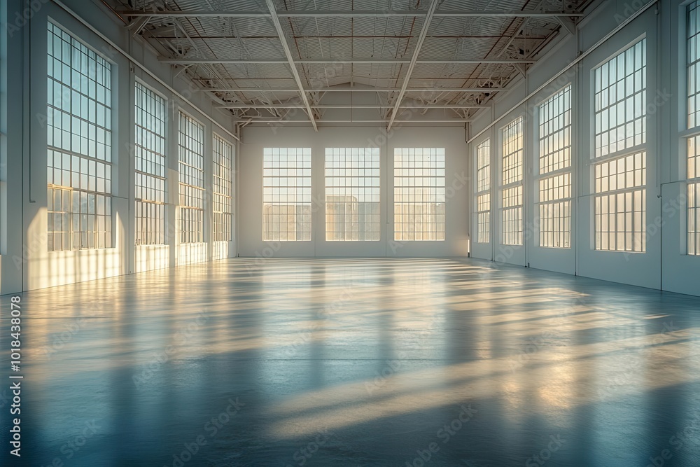 custom made wallpaper toronto digitalinterior view of a clean modern empty warehouse featuring expansive space and high ceilings bathed in bright light that highlights the simplicity and efficiency of industrial design