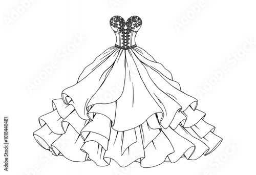 Elegant Wedding Dress Illustration Line Art Bridal Gown Design