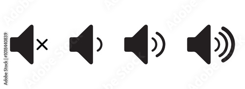 set of Sound volume icons with different signal levels on white background. Аn icon that increases and reduces the sound. Sound icon, volume symbol, speaker sign, audio control icon set. 