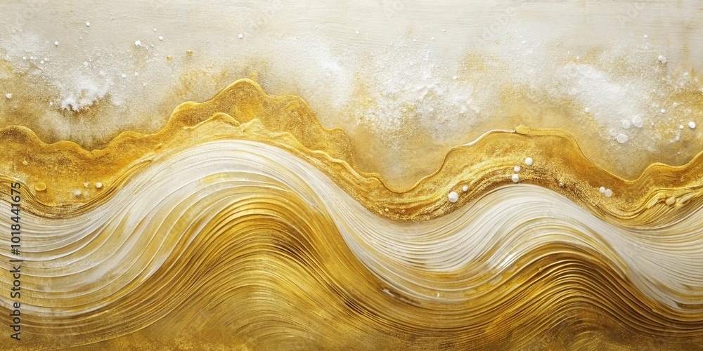 Abstract gold and white painting with wave pattern Abstract gold and white painting with wave pattern