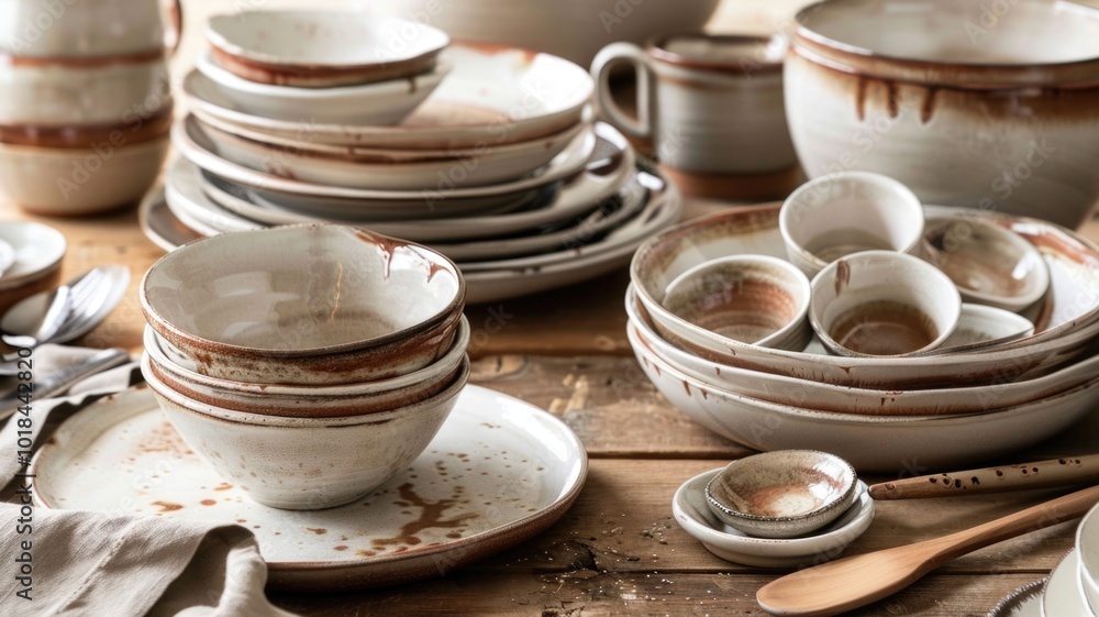 rustic ceramic dishware set featuring handcrafted bowls, plates, and a mug rustic ceramic dishware set featuring handcrafted bowls, plates, and a mug