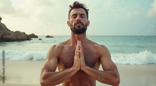A man is praying on the beach