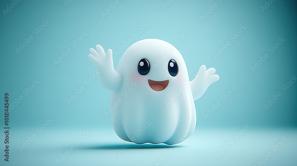 Cute ghost waving with a friendly smile Cute ghost waving with a friendly smile