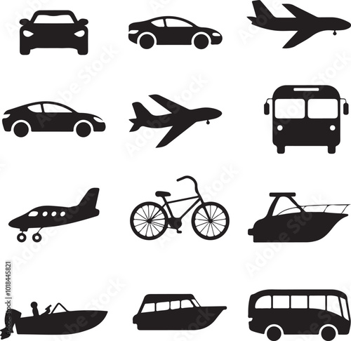 Wallpaper Mural Transport icon set. Containing car, plane, bicycle, bus and boat icons. Various Solid vehicle icon collection Torontodigital.ca