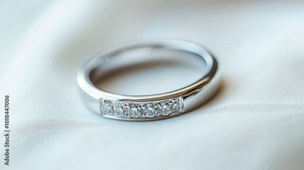 A sophisticated wedding ring featuring a modern design and brilliant diamonds, elegantly showcased on a white background to emphasize its luxury and appeal for marketing. A sophisticated wedding ring featuring a modern design and brilliant diamonds, elegantly showcased on a white background to emphasize its luxury and appeal for marketing.