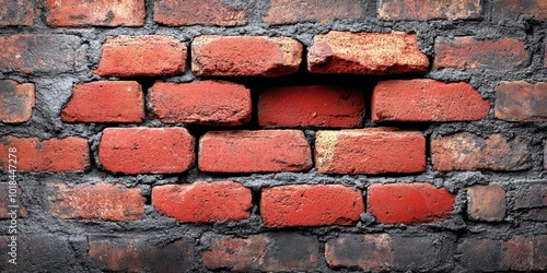 A brick wall with a single missing brick, creating a sense of vulnerability and fragility. The surrounding bricks are worn and weathered, adding to the overall sense of time and history.