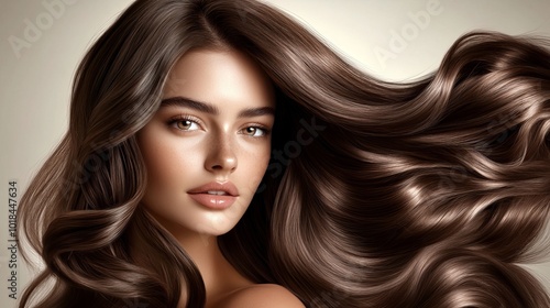 Stunning Woman with Long Flowing Brown Hair - Beauty Portrait