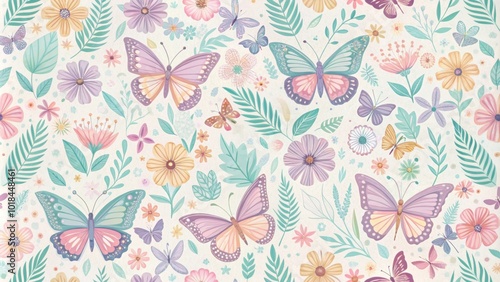 Pastel floral butterfly seamless pattern perfect for spring season, spring, pastel, floral, butterfly, seamless, pattern