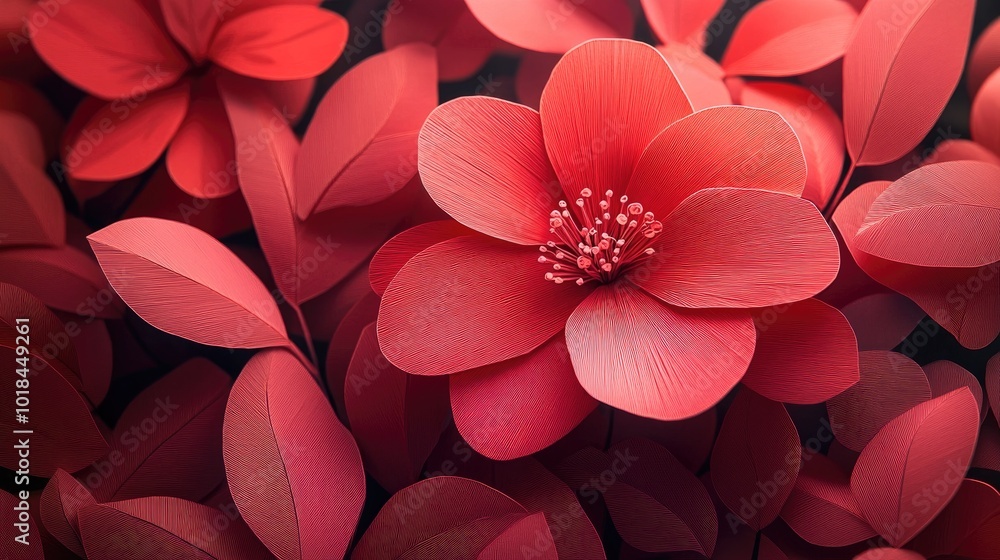Vibrant macro shot of a stunning red blossom Close up of a beautiful red flower in vibrant detail Vibrant macro shot of a stunning red blossom Close up of a beautiful red flower in vibrant detail