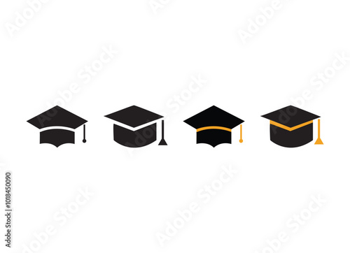 set of Graduation cap icon set. different styles of graduation hat cap Vector Illustration 