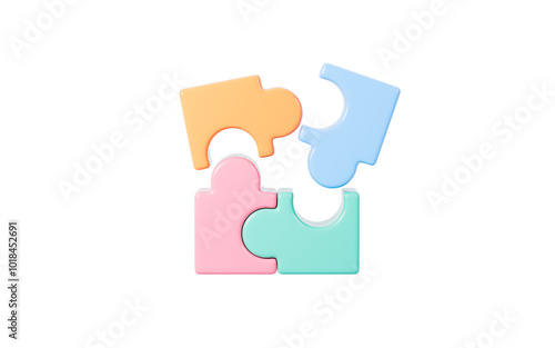 Jigsaw puzzle connecting, cooperation and teamwork , partnership and brainstorming, 3d rendering.