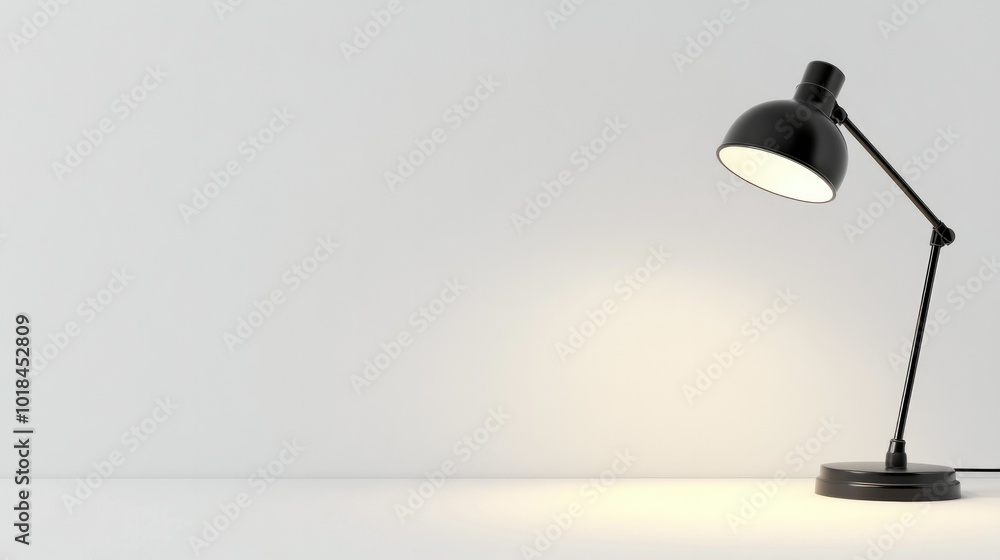 An elegant desk lamp with a minimalist design, casting soft light, neatly arranged on a plain white background to emphasize its modern aesthetics. An elegant desk lamp with a minimalist design, casting soft light, neatly arranged on a plain white background to emphasize its modern aesthetics.