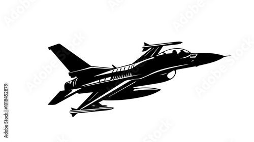 Illustration of a military fighter jet on a white background. Air force.