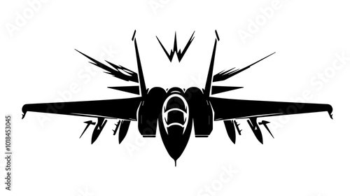 Illustration of a military fighter jet on a white background. Air force.