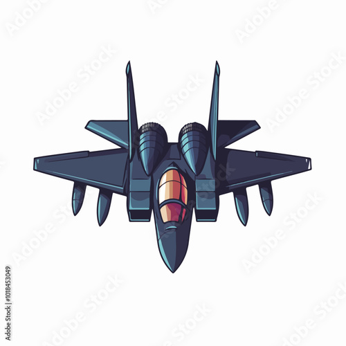 Illustration of a military fighter jet on a white background. Air force.