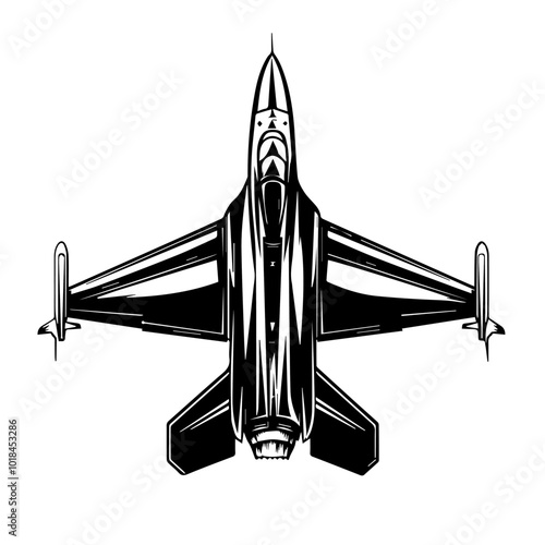 Illustration of a military fighter jet on a white background. Air force.