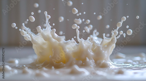 Milk Splash in Motion with Droplets and Waves