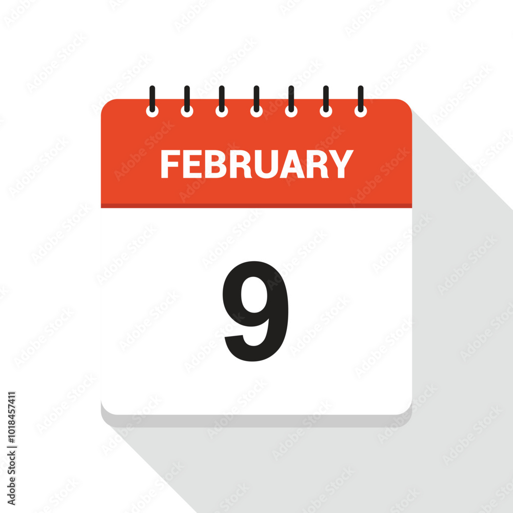 February 9 Calendar Date Icon February 9 Calendar Date Icon