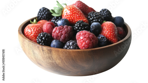 bowl with strawberries, raspberries, blueberries transparent background