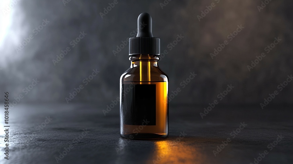 Amber bottle with dropper on dark background Amber bottle with dropper on dark background