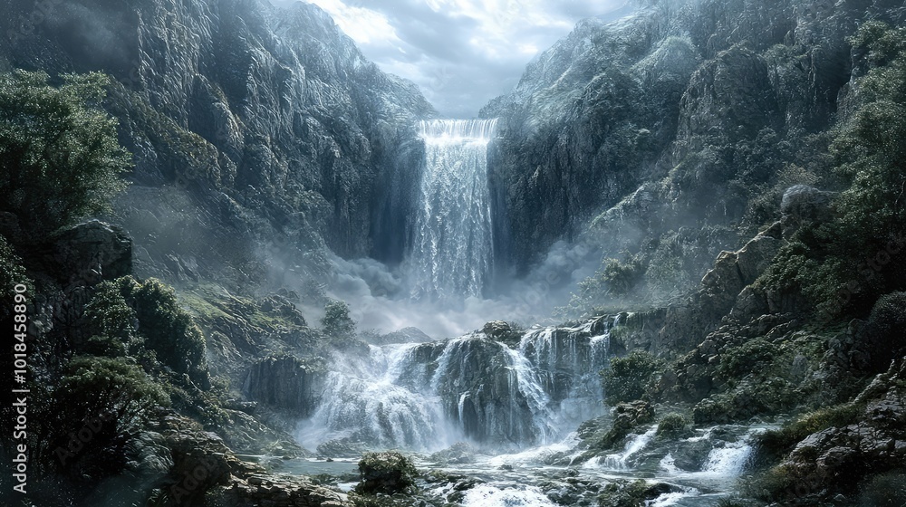 Water flows skyward in a gravity-shifted waterfall, mist swirling as the cascade defies natural laws in an awe-inspiring landscape. Water flows skyward in a gravity-shifted waterfall, mist swirling as the cascade defies natural laws in an awe-inspiring landscape.