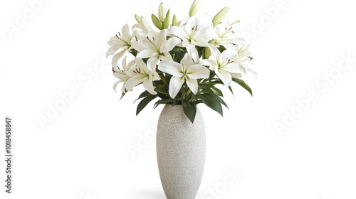 Wallpaper Mural Elegant white lilies in a tall ceramic vase, showcasing their graceful petals against a clean white backdrop. Torontodigital.ca