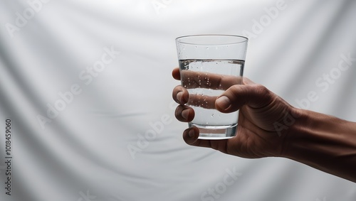 Holding a glass of water means you should drink 8 glasses of water per day. photo