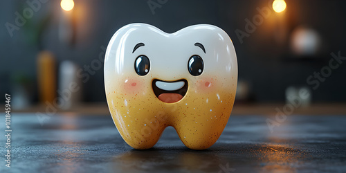 Cute Cartoon Tooth Character with Happy Expression