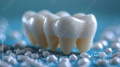 Glossy Tooth Model on Blue Background with Details