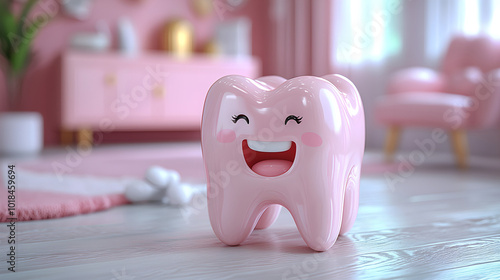 Happy Cartoon Tooth in a Cute Dental Setting