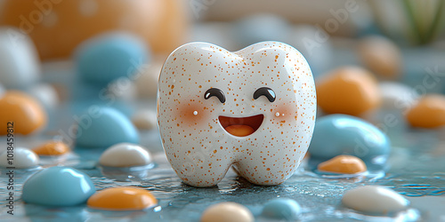 Happy Tooth Character in Colorful Environment
