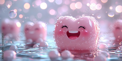 Joyful Pink Hearts in Sparkling Water Scene