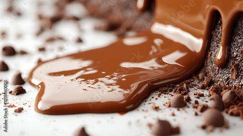 Rich Melted Chocolate Drizzling on White Surface