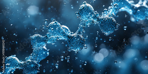 Water Molecule Structure with Bubbles and Light Effects