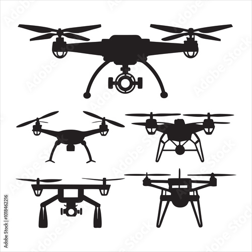 set of drone vector illustration black silhouette drones collection
