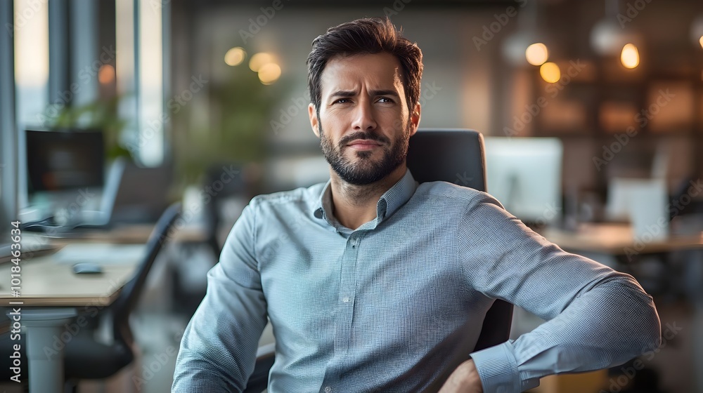 Obraz premium Professional Office Worker Focuses on Wellness Practices at Desk to Prevent Office Syndrome Through Posture Correction and Regular Stretching