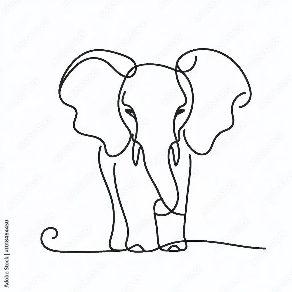 Obraz premium An elephant drawn with a continuous line, capturing its long trunk and large ears in a minimalist style