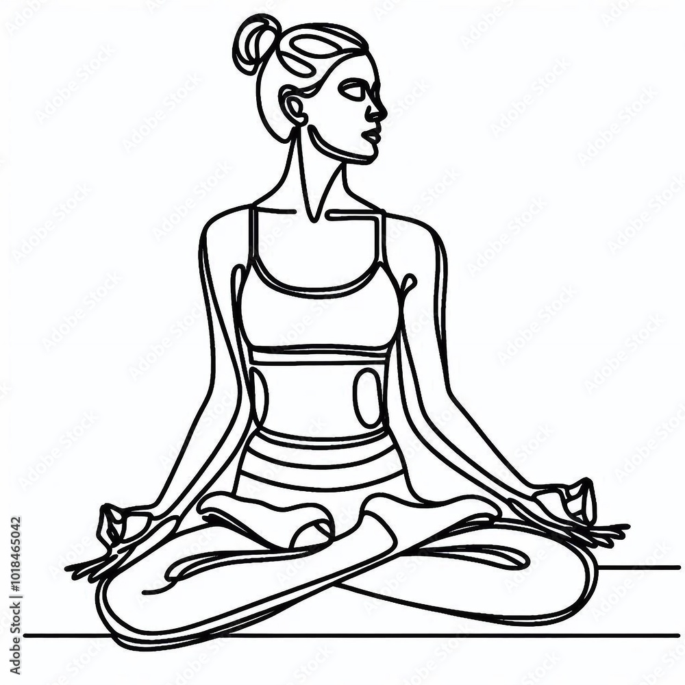 Modern continuous line illustration showing a flexible woman in a serene yoga position Modern continuous line illustration showing a flexible woman in a serene yoga position