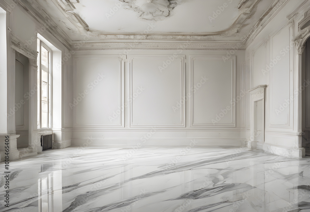 Minimalist room with marble floor. Interior, renovation, house, architecture. Beautiful room design Minimalist room with marble floor. Interior, renovation, house, architecture. Beautiful room design
