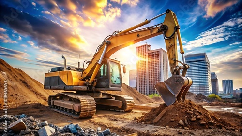 Excavadora Trabajando en un Sitio de Construcción con Maquinaria Pesada
