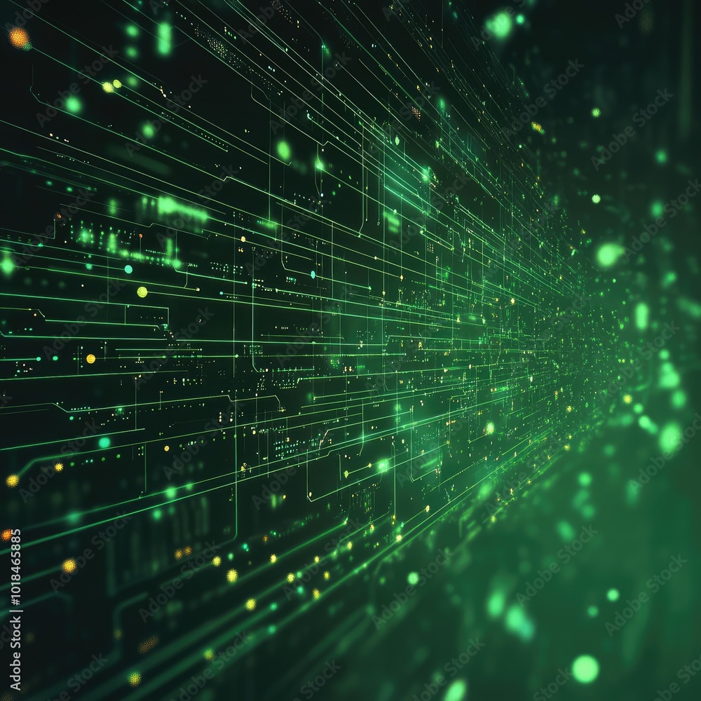 Obraz premium Digital data flow in green hues, abstract design