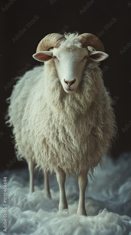 Obraz premium Close-up Portrait of a Fluffy White Sheep