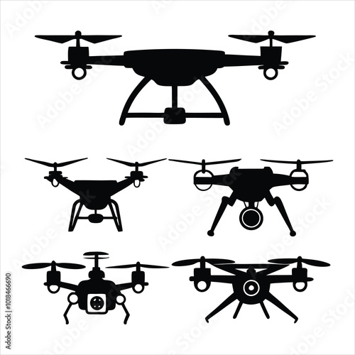 set of drone vector illustration black silhouette drones collection