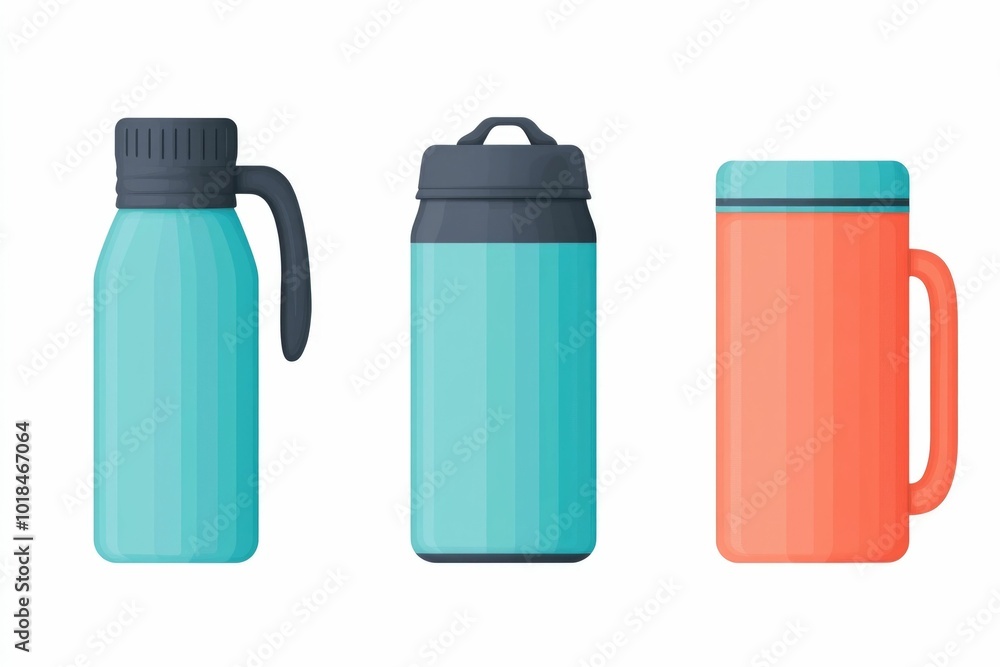 Simple and minimalist icons featuring a water pack and camp mug designed in a clean modern style and isolated on a white background Simple and minimalist icons featuring a water pack and camp mug designed in a clean modern style and isolated on a white background