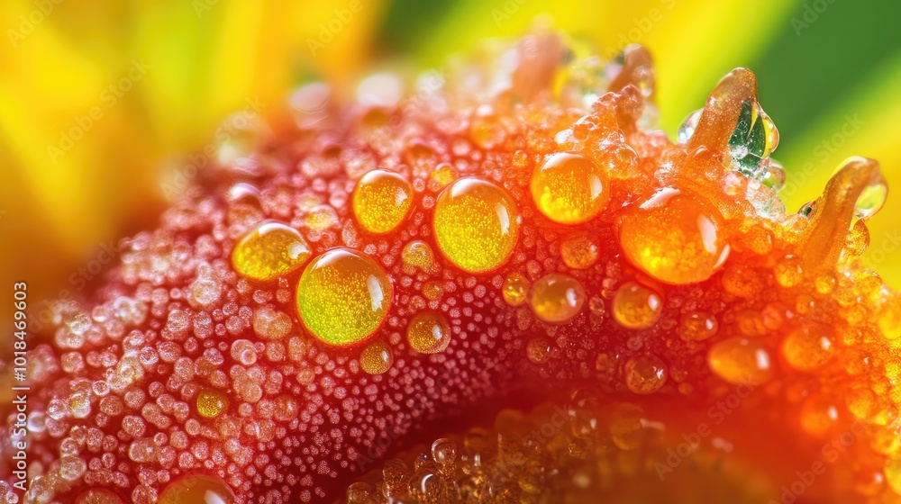 A macro view of a flower's nectar gland, highlighting the glossy textures and colors that attract pollinators A macro view of a flower's nectar gland, highlighting the glossy textures and colors that attract pollinators