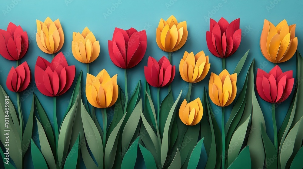 Vibrant red and yellow tulips blooming in a spring landscape Colorful tulips blooming in a spring setting Vibrant red and yellow tulips blooming in a spring landscape Colorful tulips blooming in a spring setting