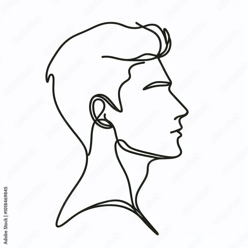 Artistic outline of a young man’s side profile, capturing a modern hairstyle Artistic outline of a young man’s side profile, capturing a modern hairstyle