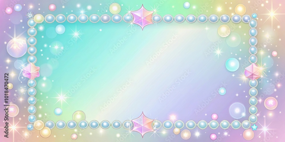 Soft pastel gradient frame with bling bling diamonds, stars