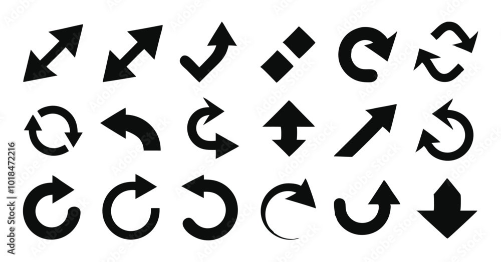 Set of Black Rotating Arrows - Vector Icons for Cycle and Refresh Concepts