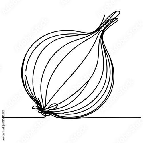 Onions. Icon. Vector drawing. One-line drawing. A simple drawing depicting a continuous line of a item .